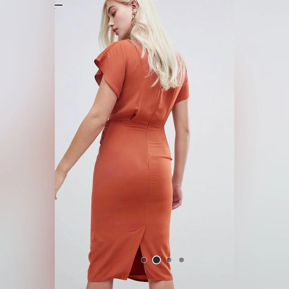 New with tags ASOS copper midi wrap dress size 8 - Picture 4 of 11